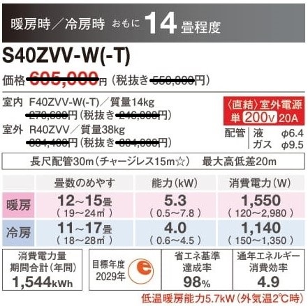 ダイキン床置形エアコン　S40ZVV