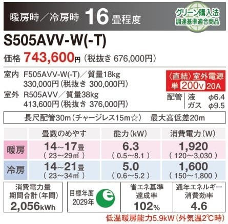 ダイキン床置形エアコンS505AVV